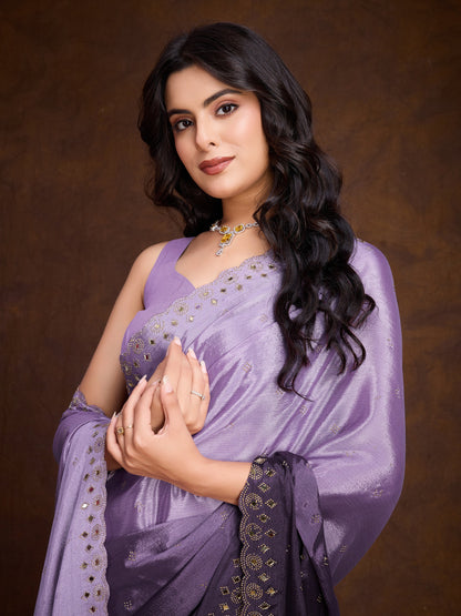 Purple Two-Tone Shaded Chinnon Saree