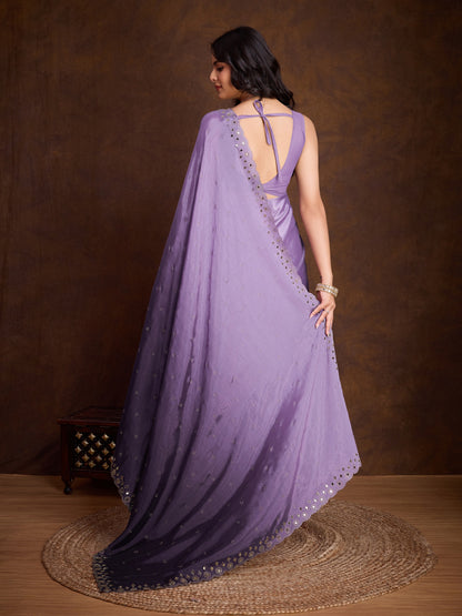 Purple Two-Tone Shaded Chinnon Saree