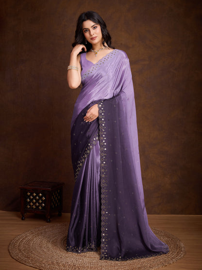 Purple Two-Tone Shaded Chinnon Saree