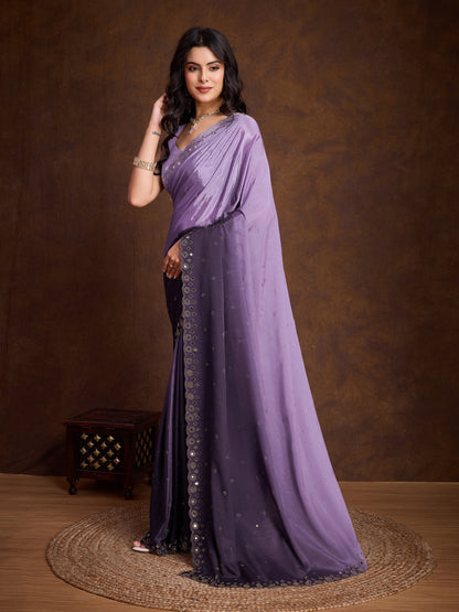 Purple Two-Tone Shaded Chinnon Saree