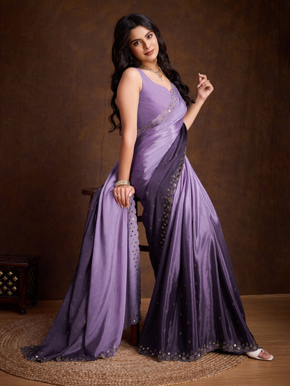 Purple Two-Tone Shaded Chinnon Saree