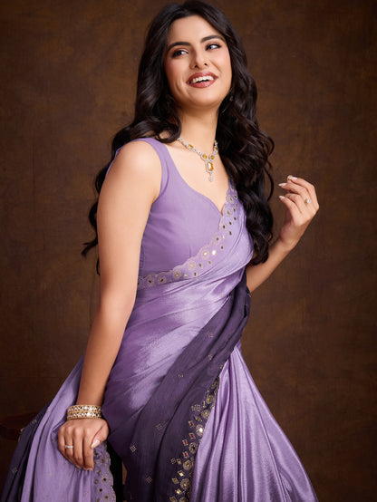 Purple Two-Tone Shaded Chinnon Saree