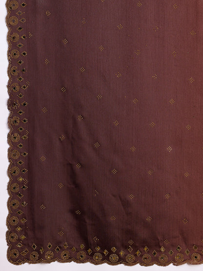 Peach and Brown Two-Tone Shaded Chinnon Saree