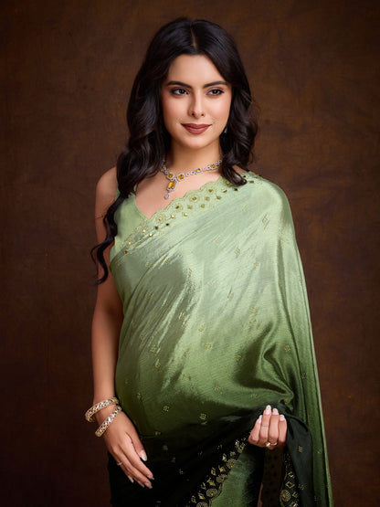 Green Two-Tone Shaded Chinnon Saree