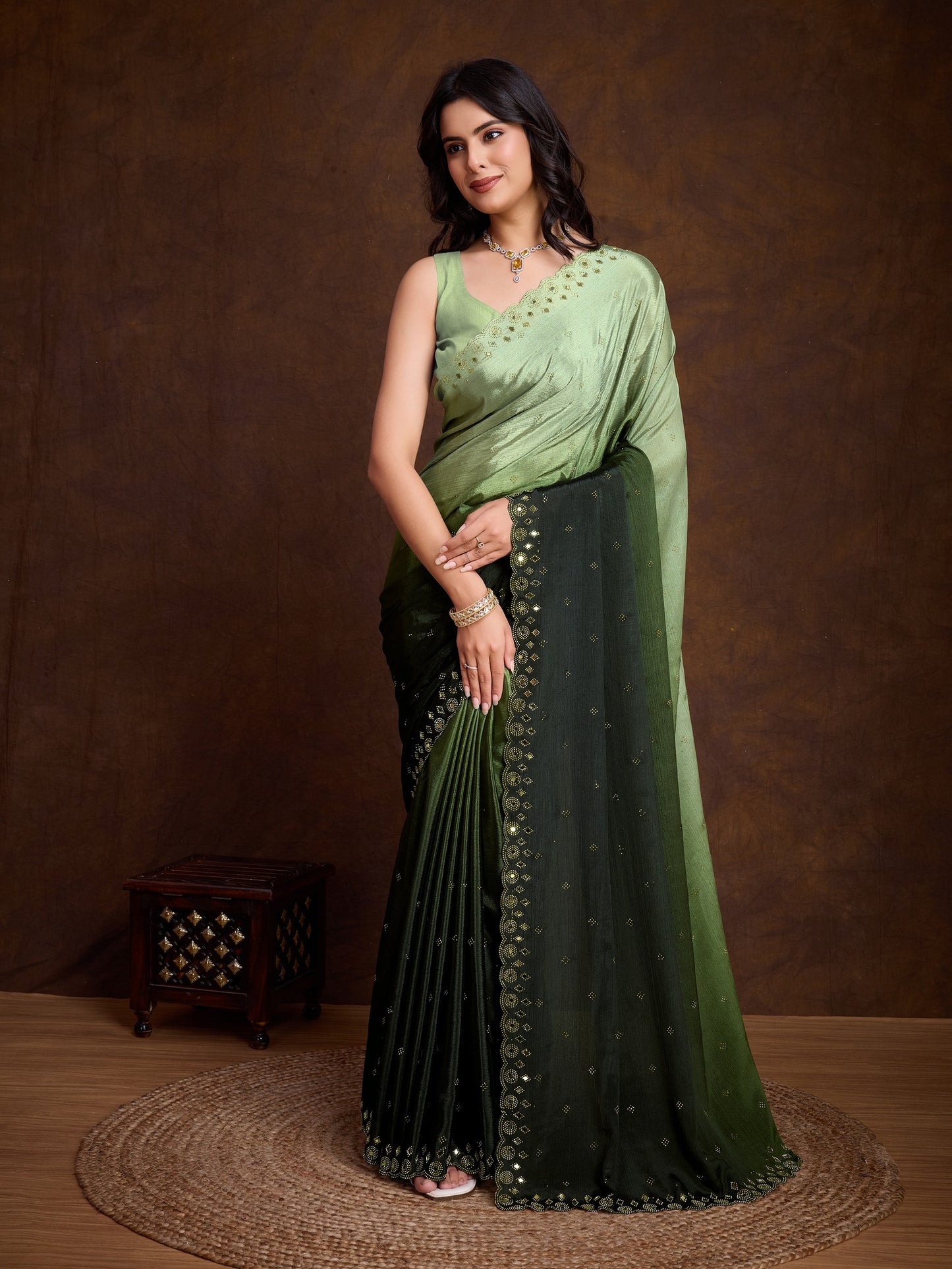 Green Two-Tone Shaded Chinnon Saree