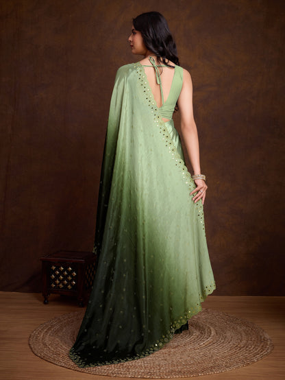 Green Two-Tone Shaded Chinnon Saree