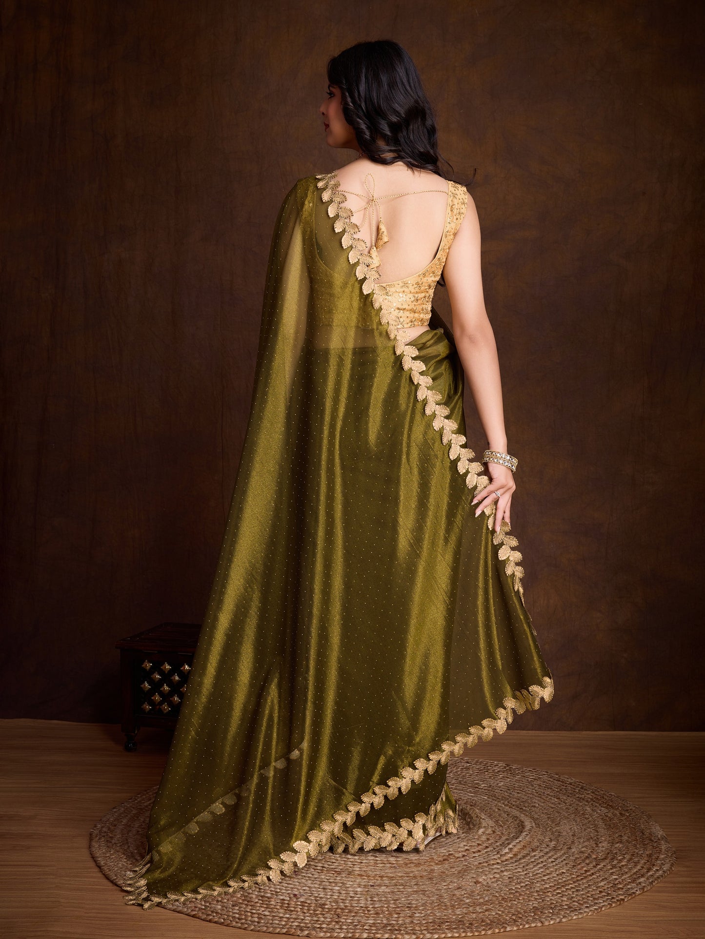 Mehendi Green Gold-Infused Twill Saree with Dual Blouse Options