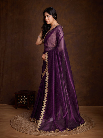 Purple Gold-Infused Twill Saree with Dual Blouse Options,