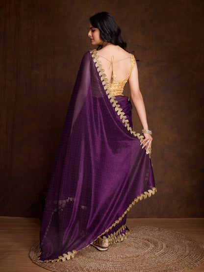 Purple Gold-Infused Twill Saree with Dual Blouse Options,