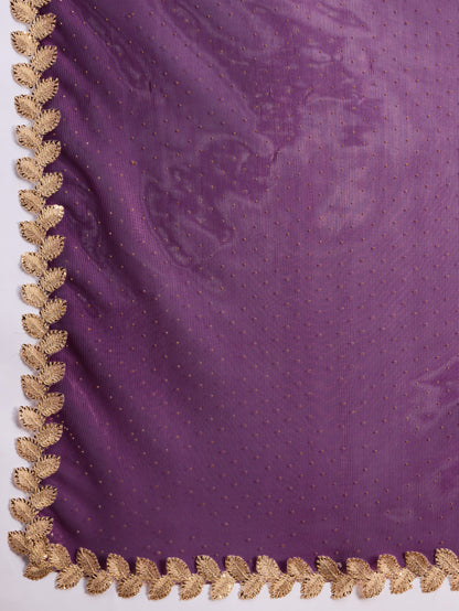 Purple Gold-Infused Twill Saree with Dual Blouse Options,