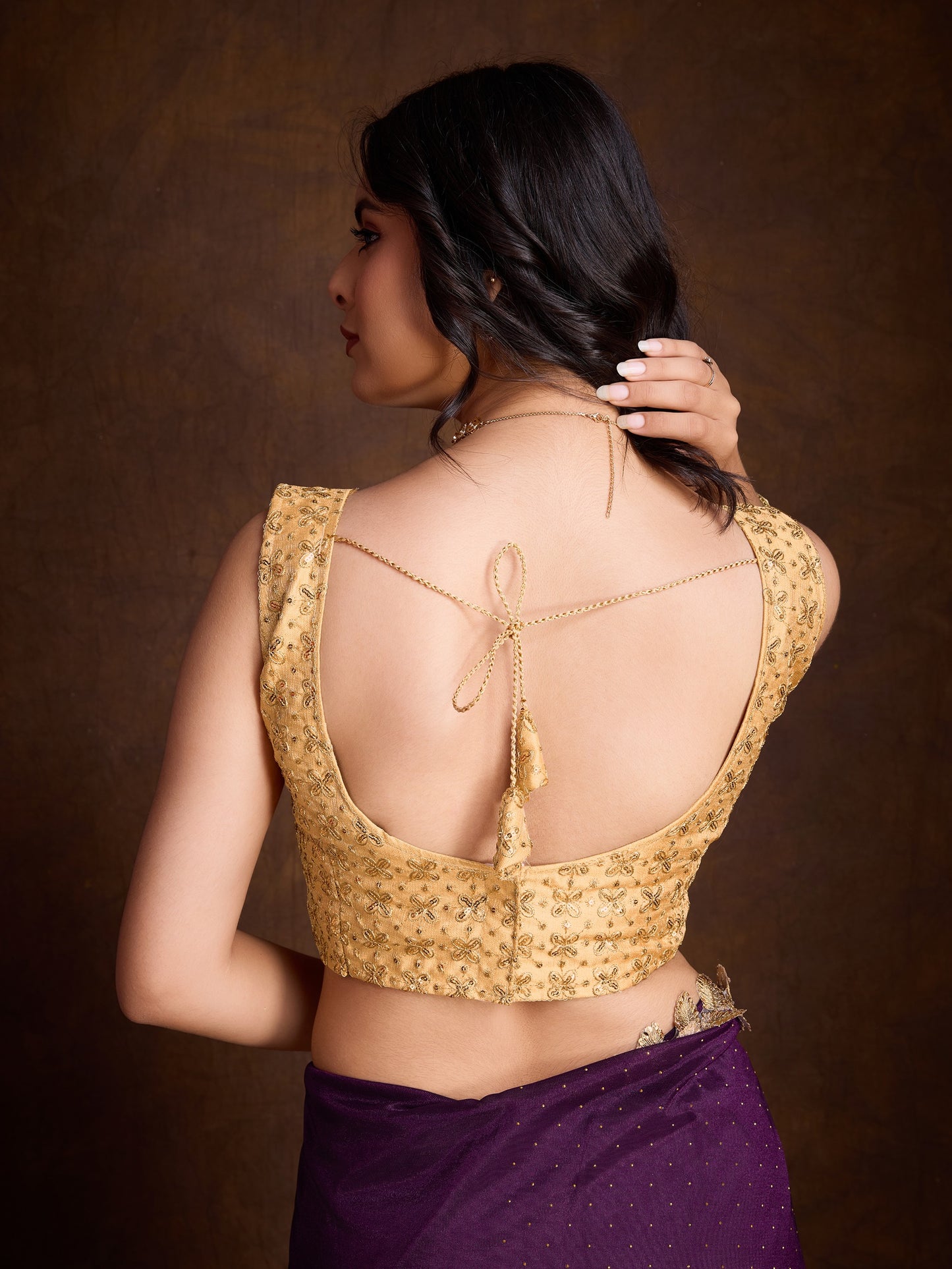 Purple Gold-Infused Twill Saree with Dual Blouse Options,