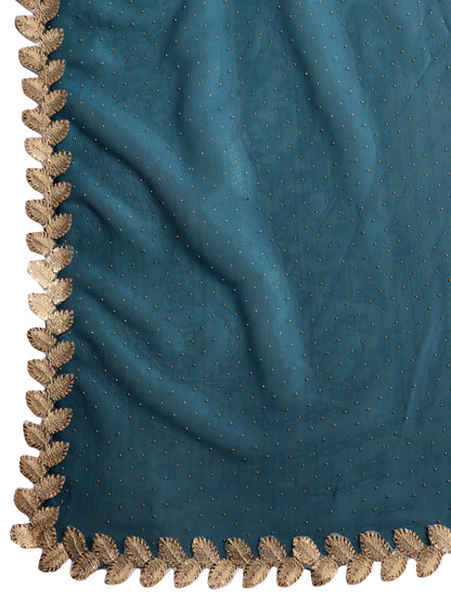 Ocean Green Gold-Infused Twill Saree with Dual Blouse Options