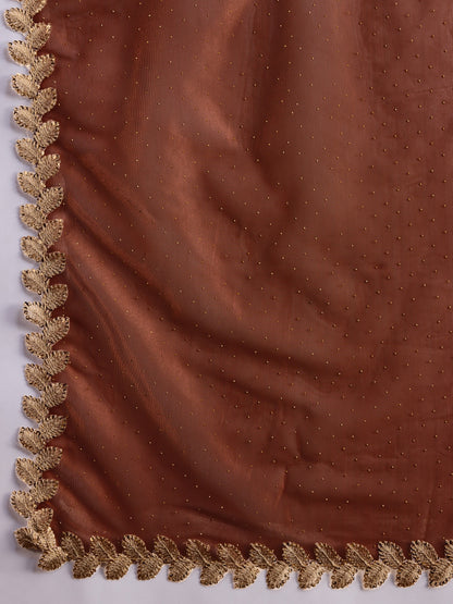 Brown Gold-Infused Twill Saree with Dual Blouse Options