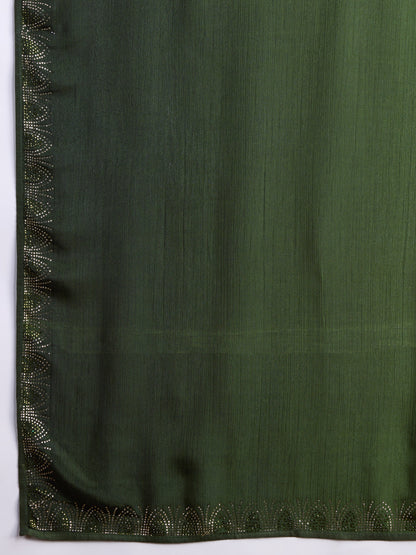 Dusky Green Shaded Chinnon Saree with Double-Color Swarovski Work