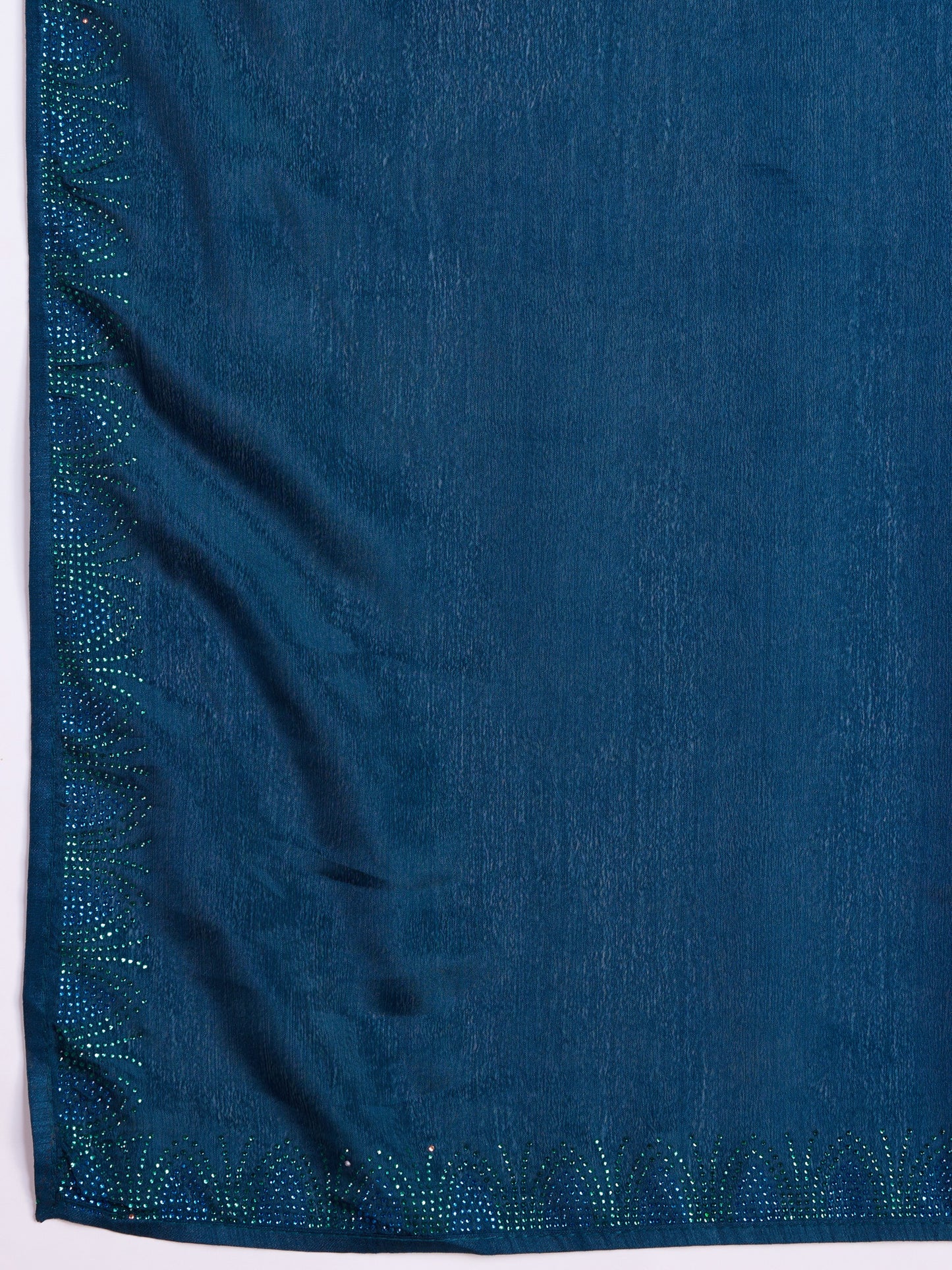 Shimmery Blue Shaded Chinnon Saree with Double-Color Swarovski Work