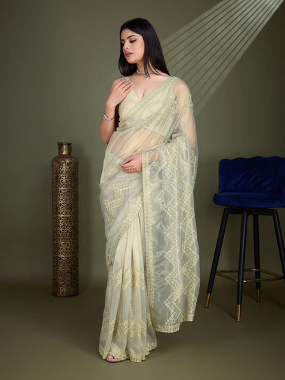 Golden Beige Gold Infused Shimmer Net Saree