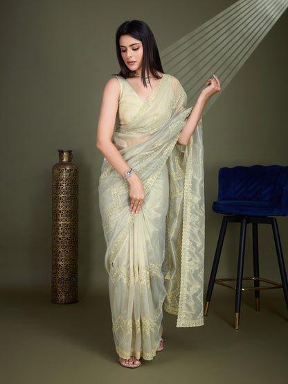 Golden Beige Gold Infused Shimmer Net Saree