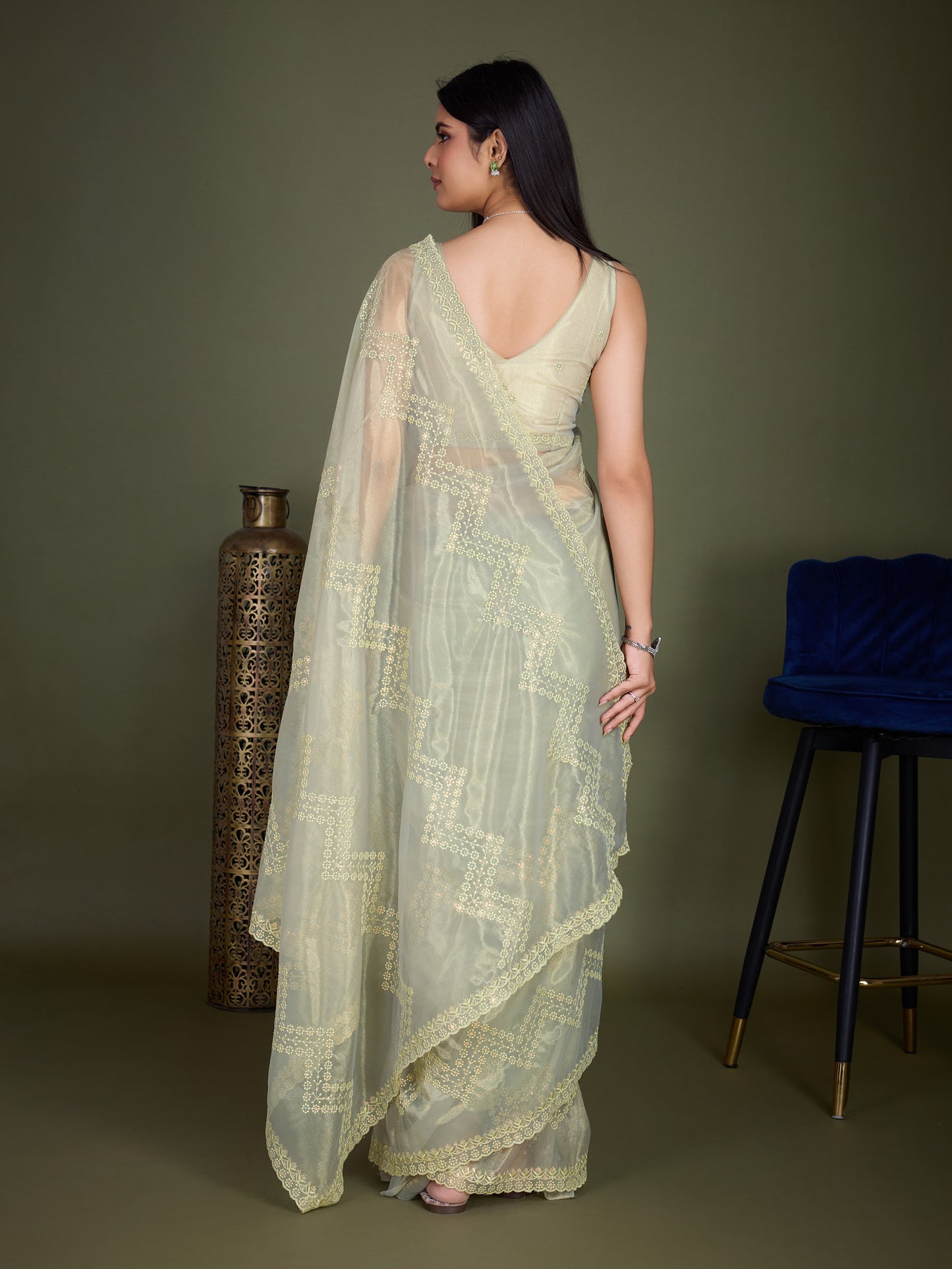 Golden Beige Gold Infused Shimmer Net Saree