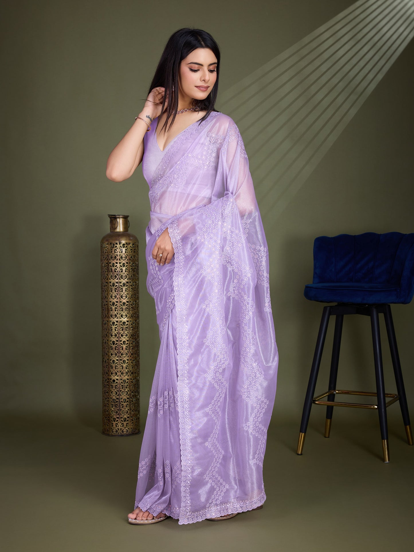 Purple Gold Infused Shimmer Net Saree