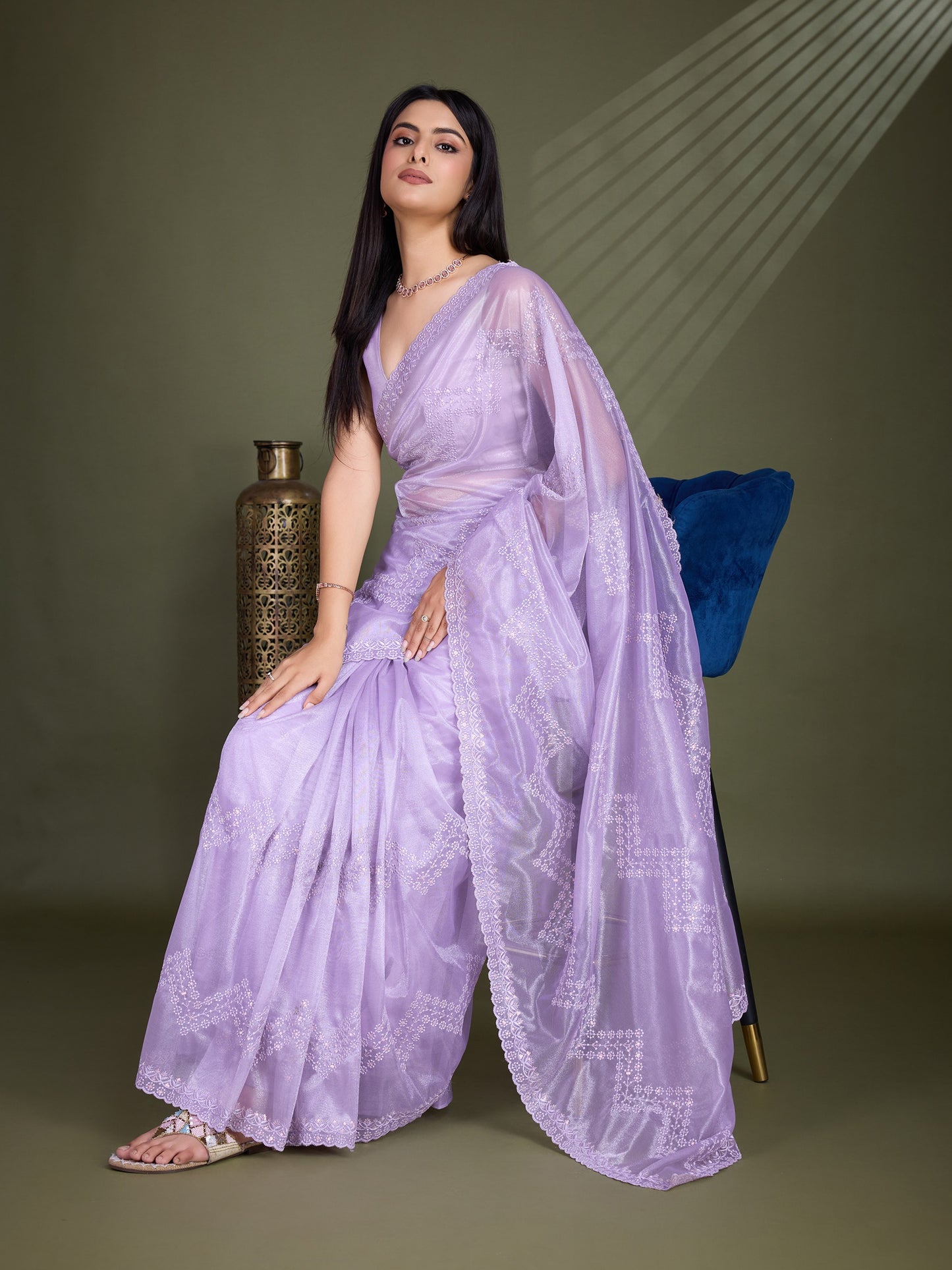 Purple Gold Infused Shimmer Net Saree