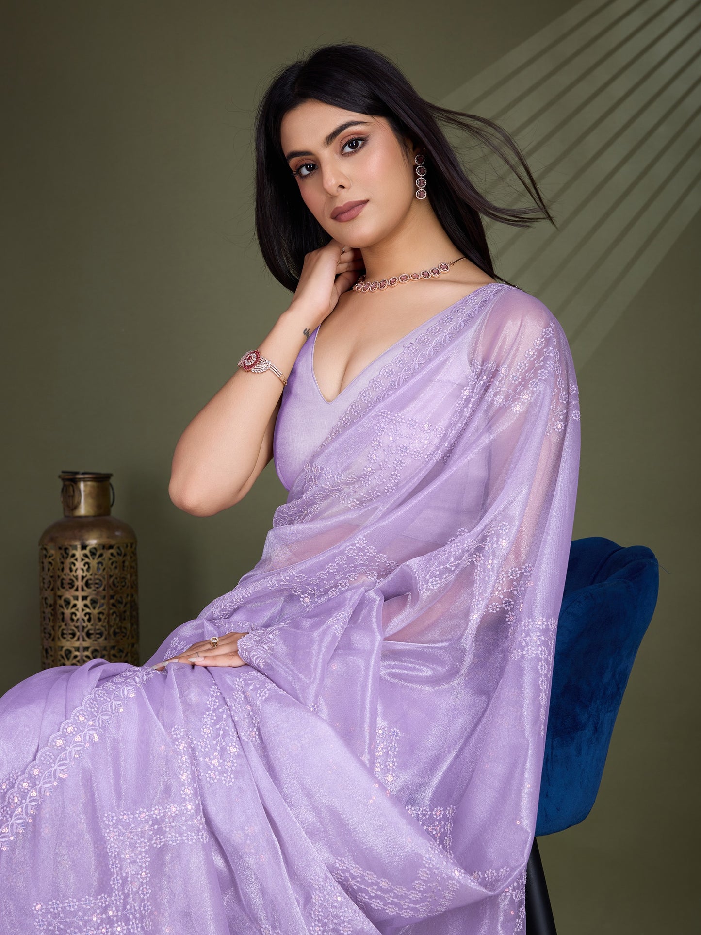 Purple Gold Infused Shimmer Net Saree