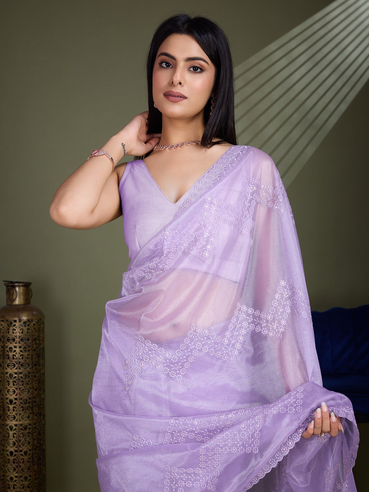 Purple Gold Infused Shimmer Net Saree