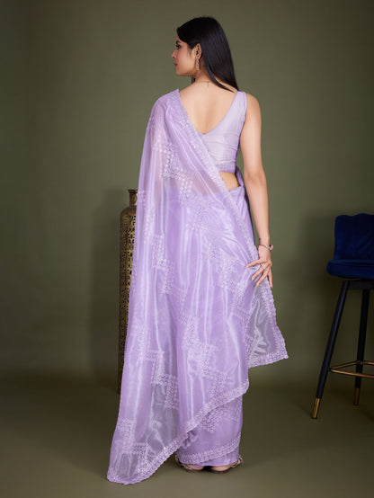 Purple Gold Infused Shimmer Net Saree