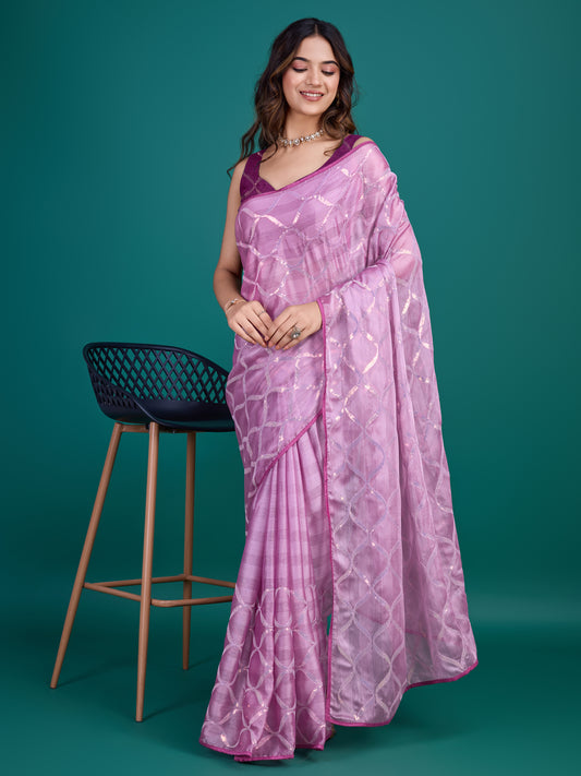 Self-Pattern Embroidered Saree in Regal Purple