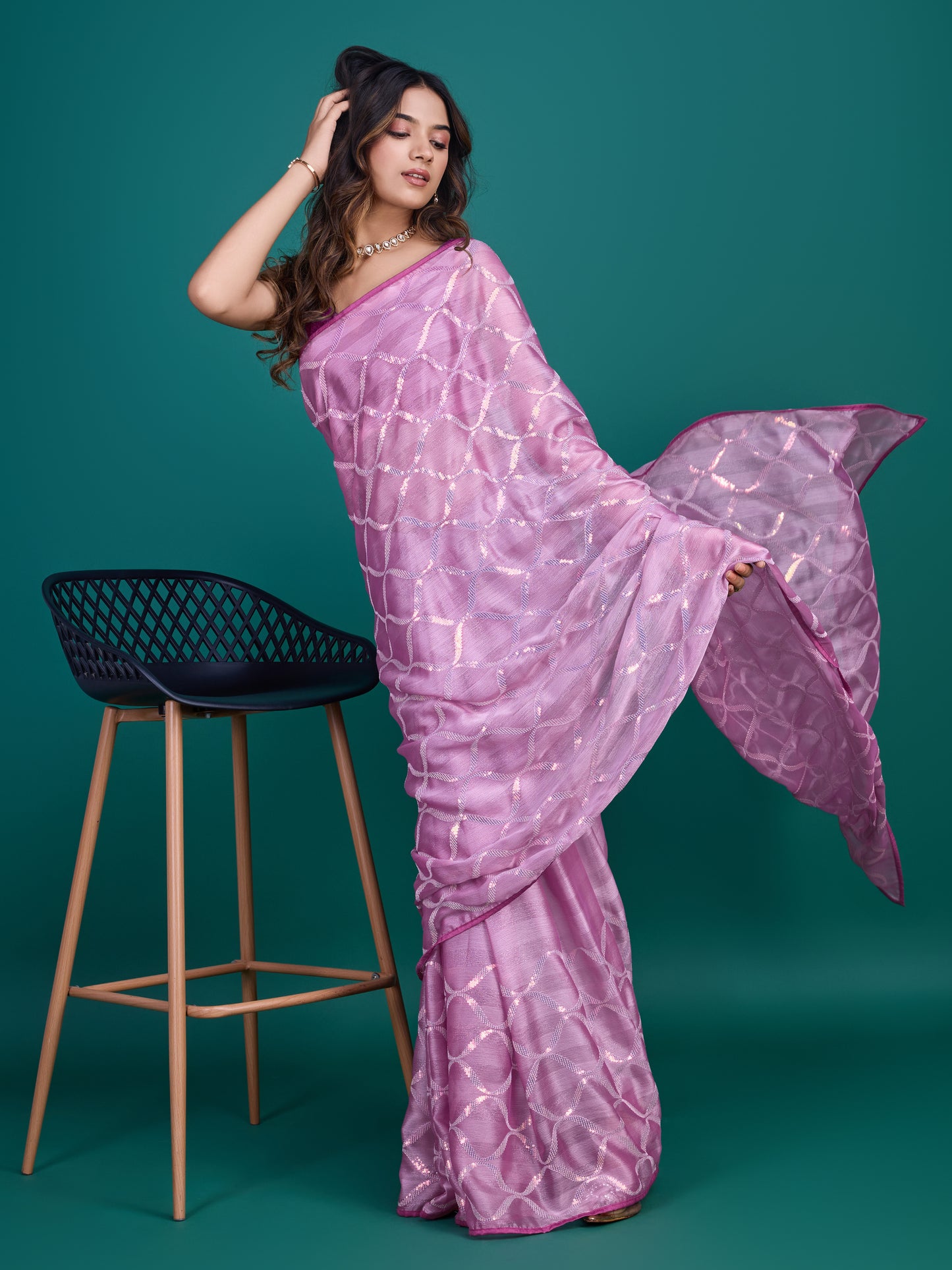 Self-Pattern Embroidered Saree in Regal Purple