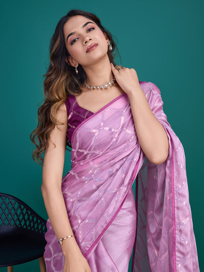 Self-Pattern Embroidered Saree in Regal Purple