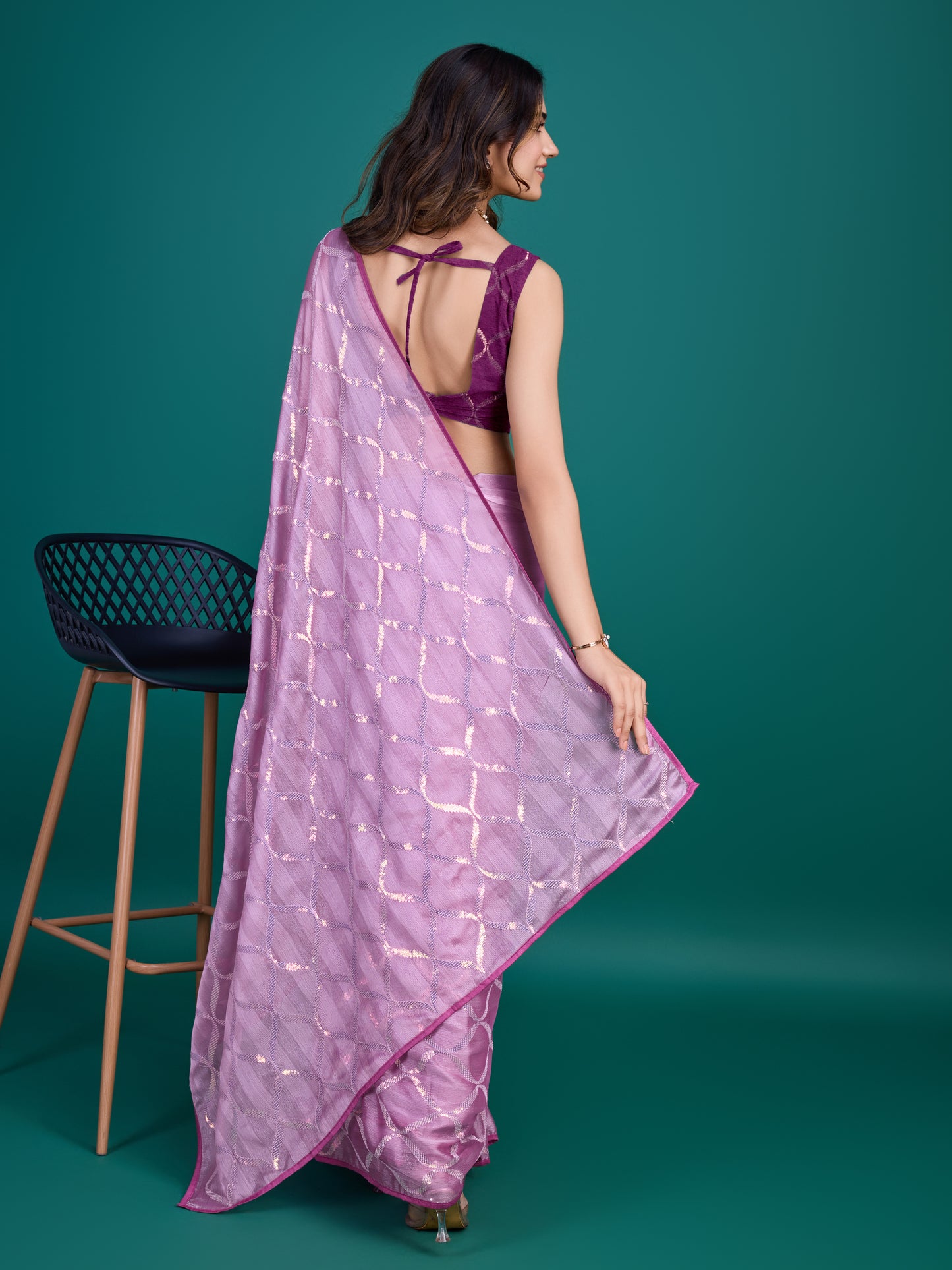 Self-Pattern Embroidered Saree in Regal Purple