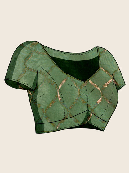 Self-Pattern Embroidered Saree in Mehendi Green