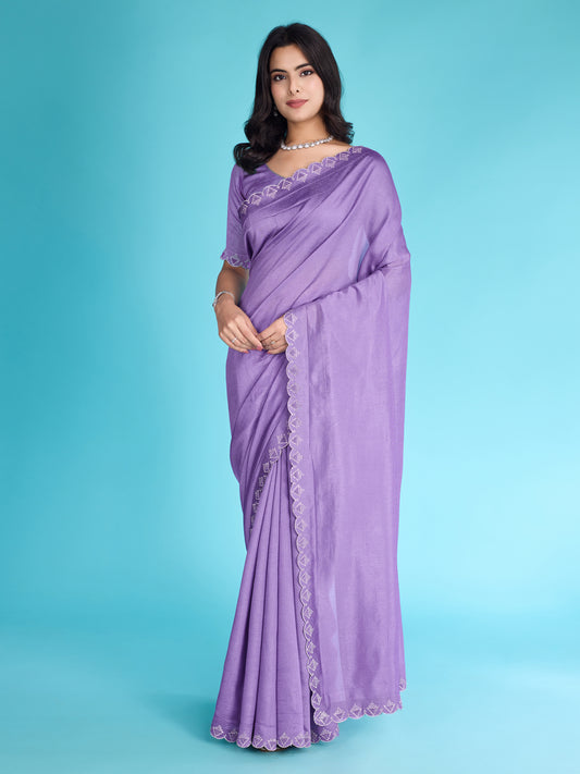 Glossy Purple Khadi Shimmer Saree with Diamond Zarkan & Pearl Handwork