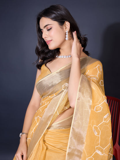 Radiant Gold-Spun Silky Orange Saree with Dual Zari Patta & Sequins Embroidery