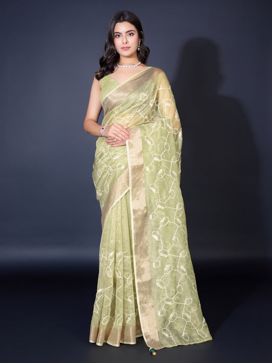 Elegant Light Gold Gold-Spun Saree with Dual Zari Patta & Sequins Embroidery