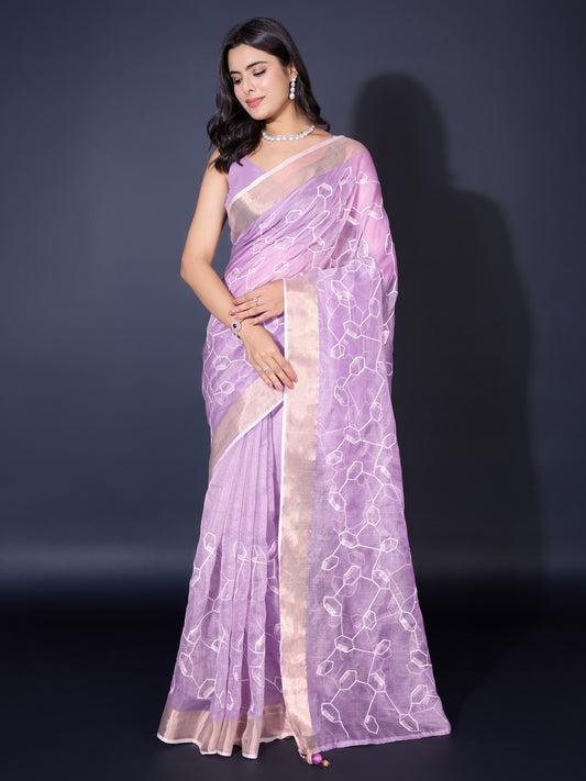 Regal Purple Gold-Spun Saree with Dual Zari Patta & Sequins Embroidery