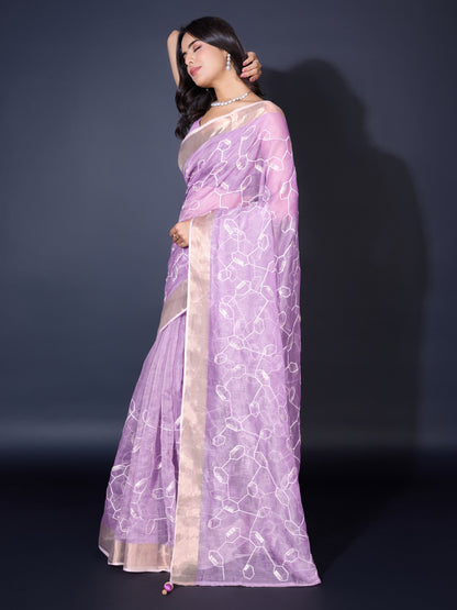 Regal Purple Gold-Spun Saree with Dual Zari Patta & Sequins Embroidery