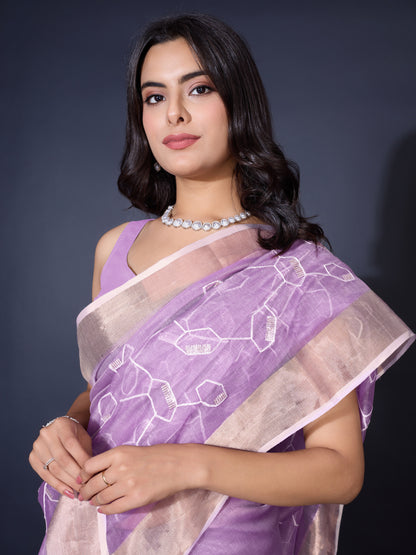 Regal Purple Gold-Spun Saree with Dual Zari Patta & Sequins Embroidery