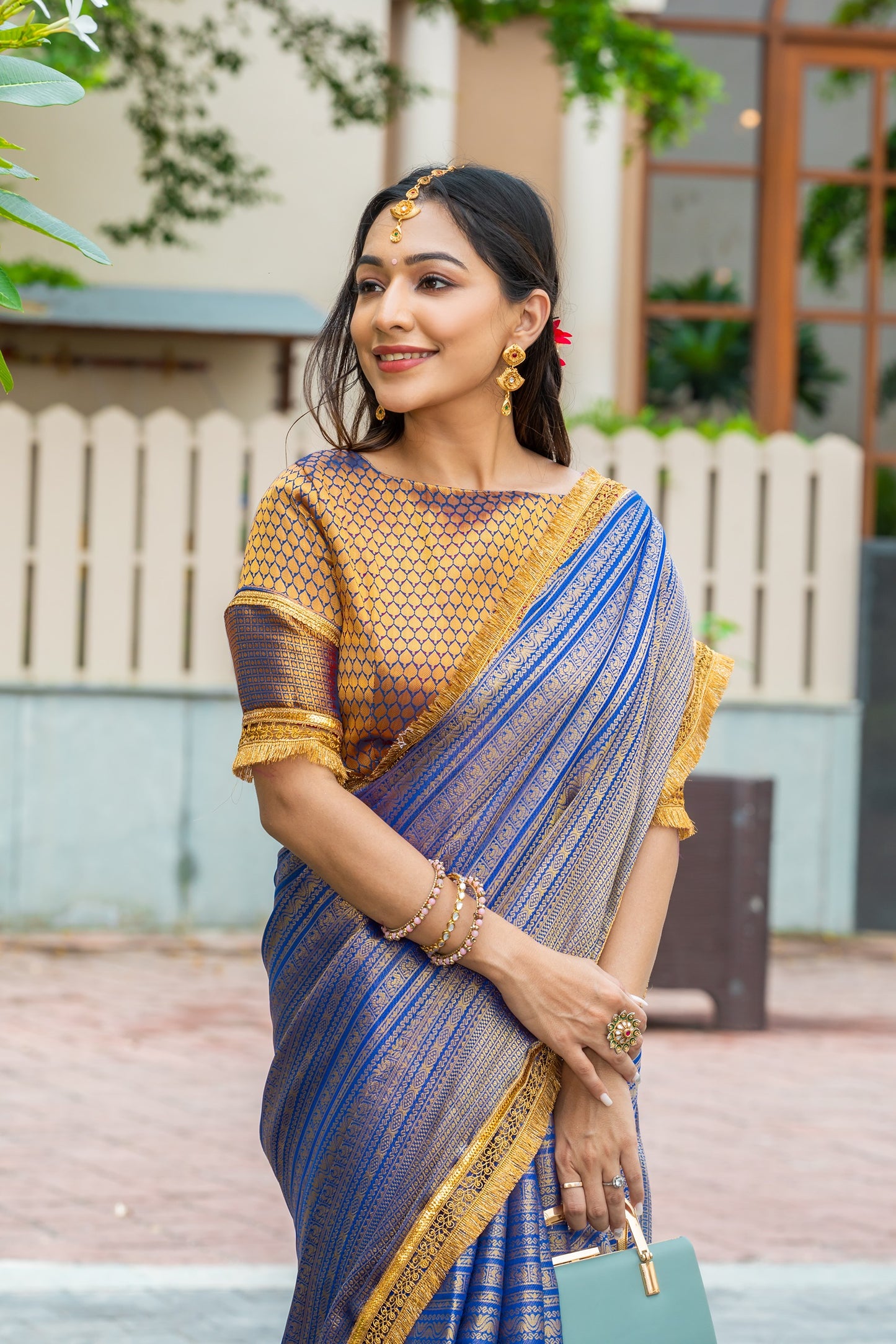 Royalika Royal Blue & Gold Mysore Brocade Silk Saree with Triple Jari Weaving & Dual Lace Work