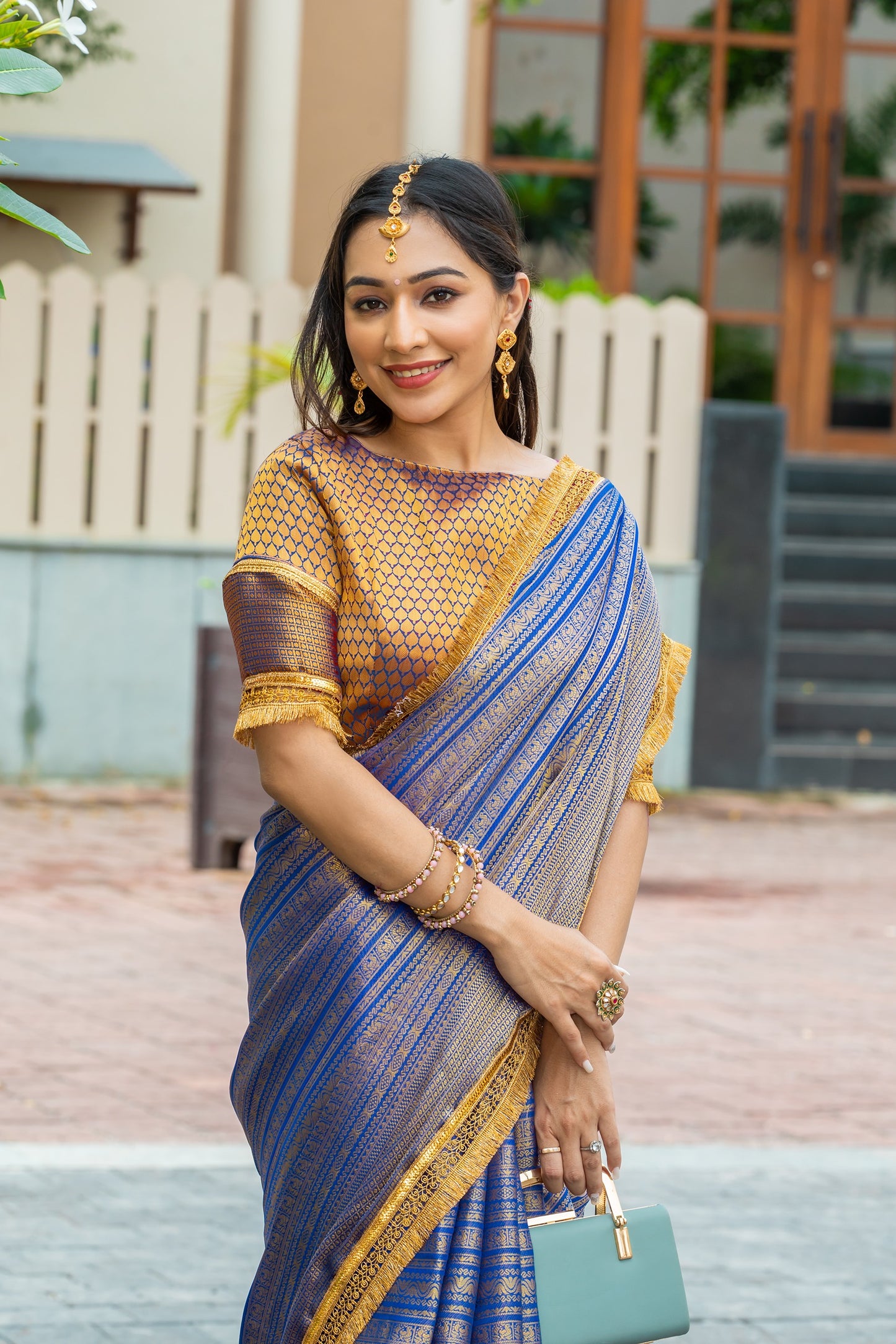 Royalika Royal Blue & Gold Mysore Brocade Silk Saree with Triple Jari Weaving & Dual Lace Work