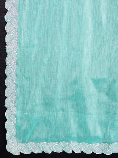 Ocean Green Tissue Burberry Saree