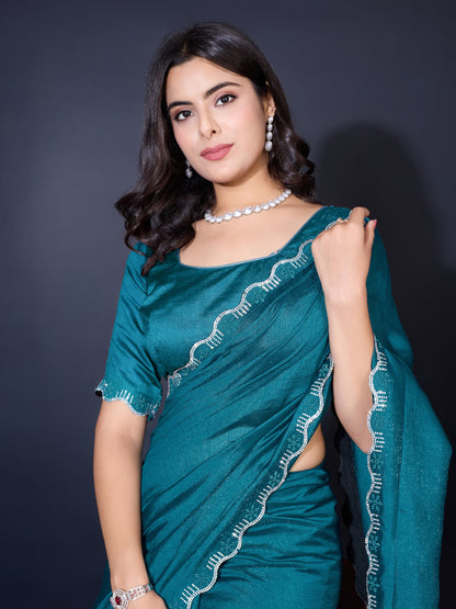 Graceful Khadi Shimmer Saree – Shimmering Peacock Green