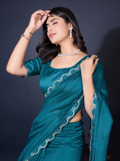 Graceful Khadi Shimmer Saree – Shimmering Peacock Green