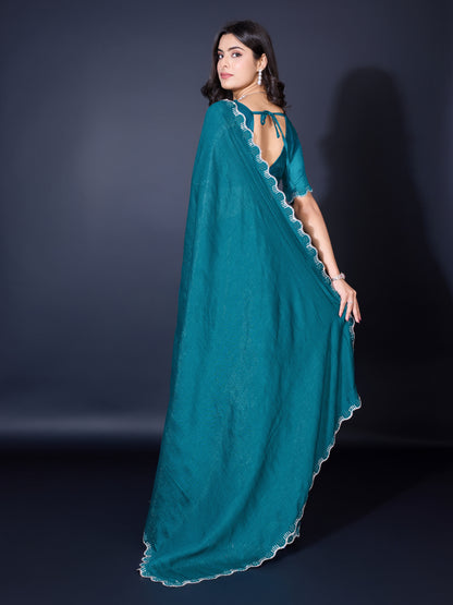 Graceful Khadi Shimmer Saree – Shimmering Peacock Green