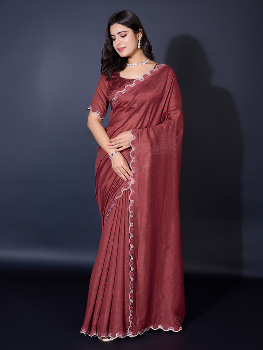 Exquisite Khadi Shimmer Saree – Shimmering Brick Red