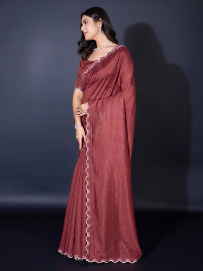 Exquisite Khadi Shimmer Saree – Shimmering Brick Red