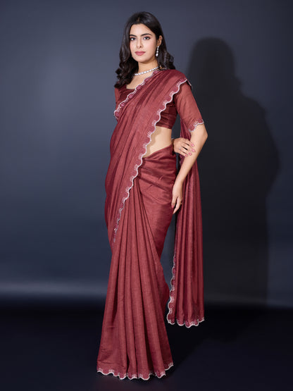 Exquisite Khadi Shimmer Saree – Shimmering Brick Red