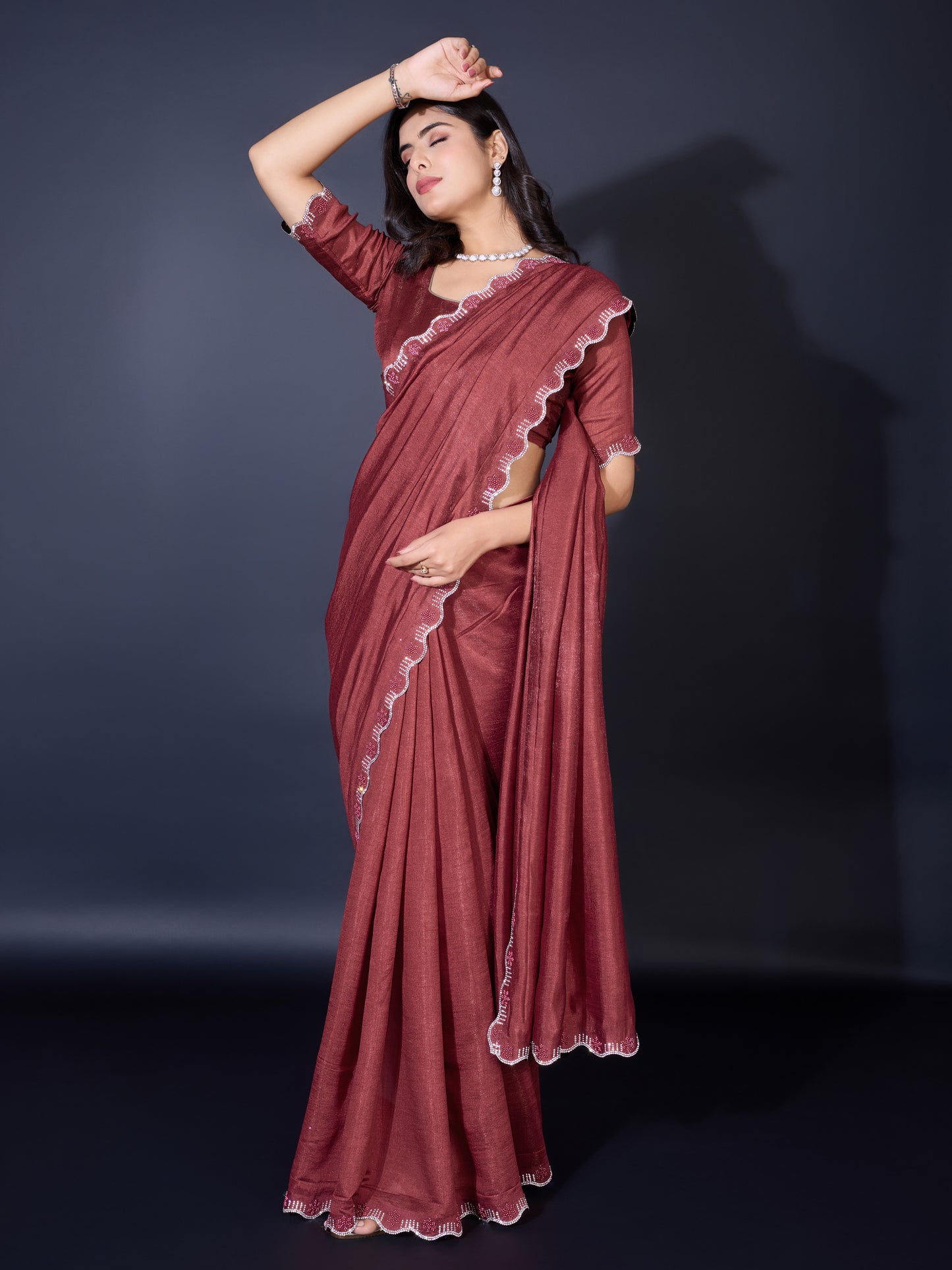 Exquisite Khadi Shimmer Saree – Shimmering Brick Red