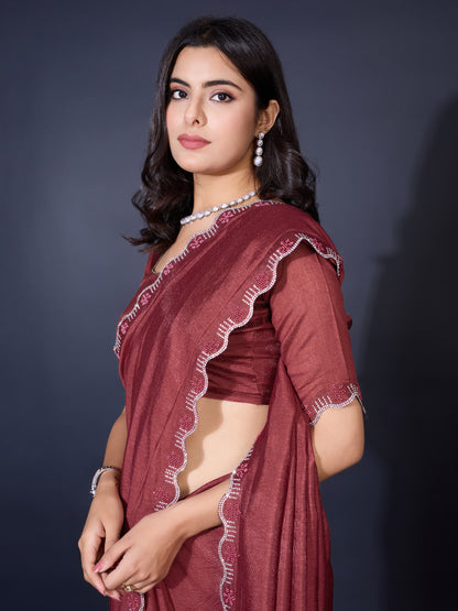 Exquisite Khadi Shimmer Saree – Shimmering Brick Red