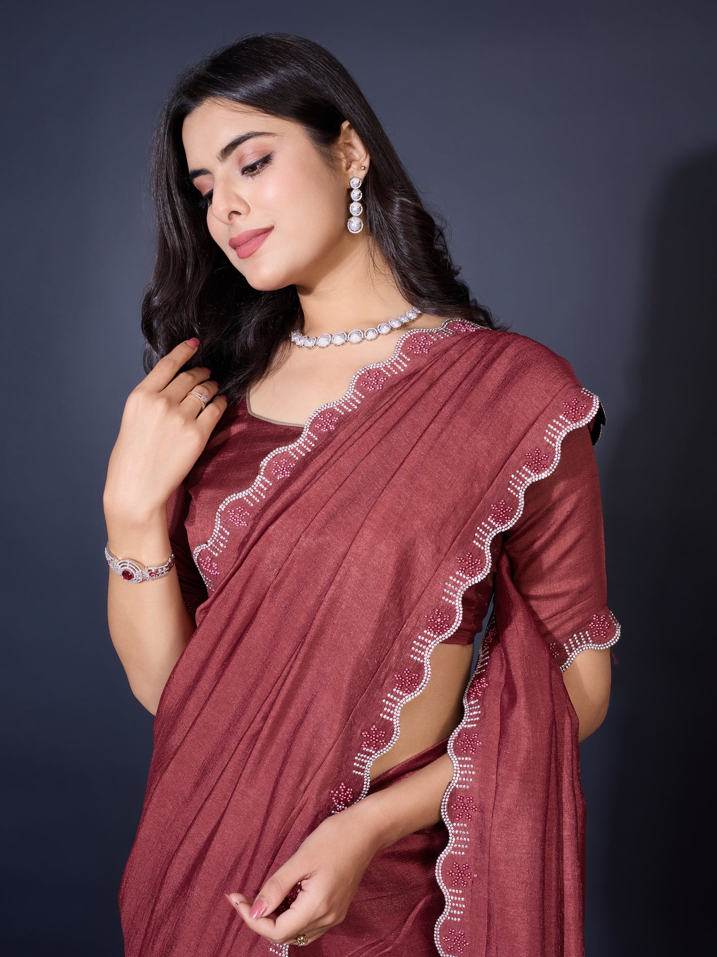 Exquisite Khadi Shimmer Saree – Shimmering Brick Red